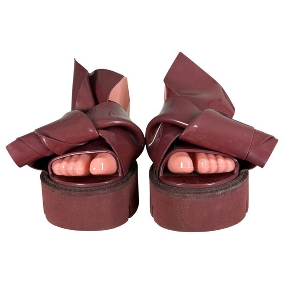 No. 21 Kartell Burgundy Maroon Knot Bow Platform Sandals Size EU 38 US 7.5 - Picture 9 of 10
